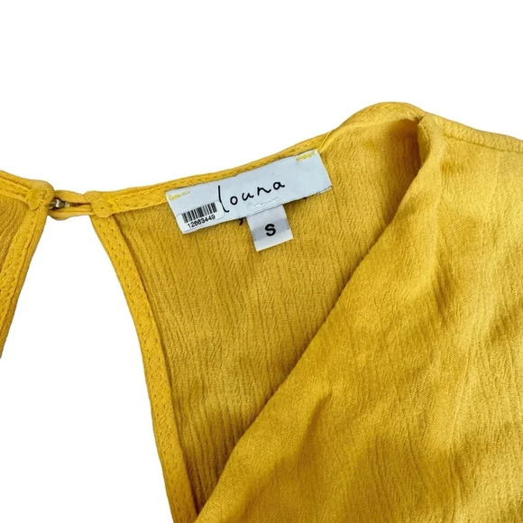 Louna Mustard Tie Romper Yellow Women’s Short Sleeve V-neck Size S - Picture 9 of 11